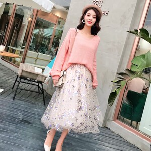 马海毛毛衣加裙子两件套搭配网纱半身裙上衣甜美秋冬小清新套装