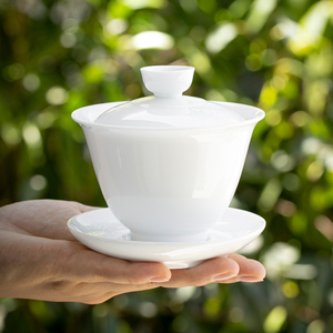 德化白瓷家用盖碗茶具套装大小号陶瓷三才杯茶碗白色定制LOGO企业