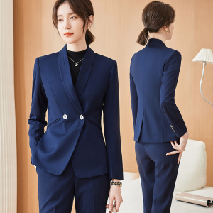 蓝色西装套装女职业正装气质工作服春秋2022新款面试新闻主播服装
