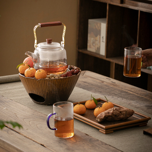 围炉煮茶一套家用室内炭火炉罐罐茶煮茶器烤红薯玻璃泡茶壶煮茶炉