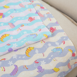 KOKKA进口可爱卡通儿童纯棉床单服装面料波浪鱼海洋生物手工布料