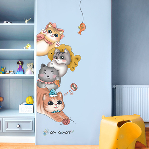 可爱猫咪墙纸3d立体墙贴自粘卧室儿童房门上贴纸墙面装饰墙壁贴画