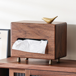 新中式纸巾盒实木木制纸抽盒黑胡桃木茶几收纳客厅家用创意抽纸盒