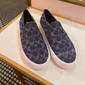 美国直邮coach蔻驰男女同款平底一脚蹬懒人鞋休闲鞋帆布鞋