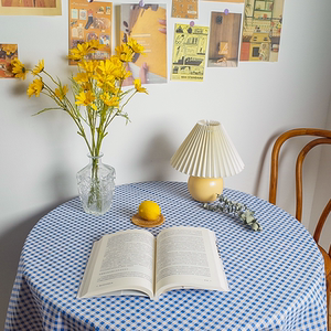 韩风ins同款蓝色格子桌布红色黄色复古野餐布摆拍背景布民宿装饰