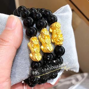 周大福黄金貔貅转运珠黑玉髓足金貔貅手链 国内专柜正品联保