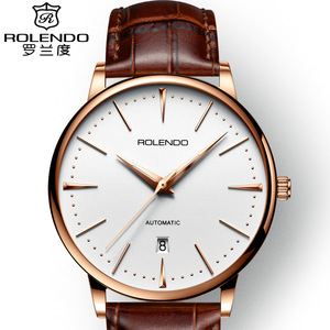 罗兰度正品手表男士全自动机械表男表超薄皮带防水包豪斯简约夜光