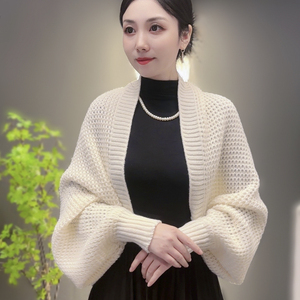 韩版纯色2024新款密织开衫长袖披肩外搭高端女士外套时尚洋气高档