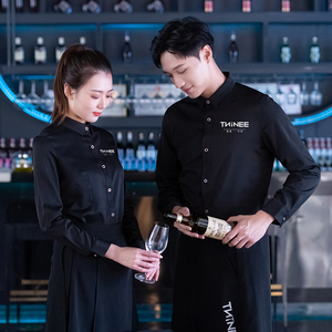 酒吧服务员工作服长袖衬衫餐厅餐饮清吧工装套装ktv理发店秋冬潮
