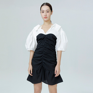 seed zero/零度种子大翻领抽皱拼接连衣裙2022春夏missas买手店