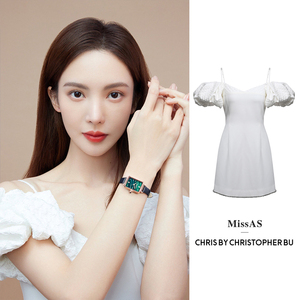 金晨同款missas买手店设计师 chris卜柯文白色细带蓬蓬袖连衣裙