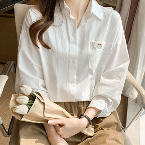 纯棉长袖白色衬衫女上衣设计感小众2024新款春秋小个子高级感衬衣