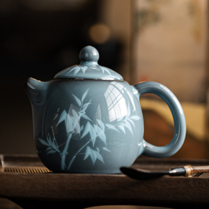 影蓝古瓷釉下手绘龙旦壶陶瓷功夫茶具复古家用泡茶喝茶沏茶壶简约