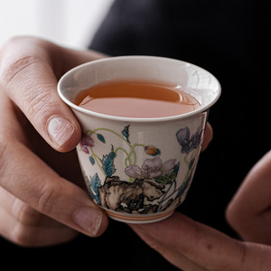 虞美人茶杯品茗杯喝茶杯陶瓷功夫茶具主人杯单个家用待客泡茶小号