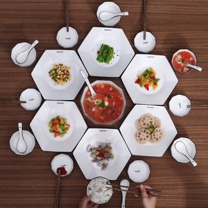 华将创意陶瓷拼盘餐具棱形菜盘子碟子组合大拼盘家用圆桌团圆套餐