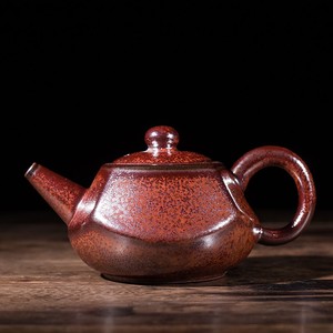 新款 名家陈为椿建盏火龙天目石飘茶壶手工原矿铁胎红色油滴泡茶
