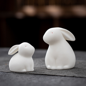 创意陶瓷可爱小兔子摆件玉兔一对迷你装饰品兔年吉祥物礼物