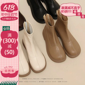 自然卷弹力裸靴2024年新款韩版瘦瘦靴单靴马丁靴春秋平底短靴子女