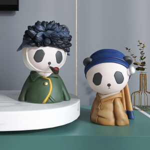 戴珍珠耳环少女摆件梵高客厅电视柜创意熊猫软装家居饰品生日礼物