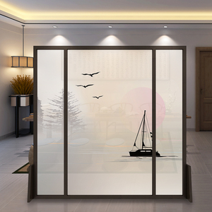 定制新中式实木屏风隔断半透明乔其纱座屏客厅酒店办公室遮挡装饰