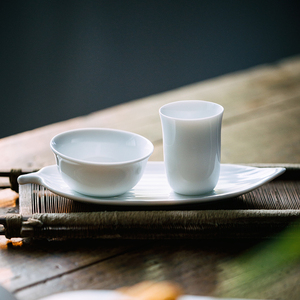 景德镇白瓷薄胎闻香杯品茗杯杯垫三件套功夫茶杯套装茶道茶艺品茶