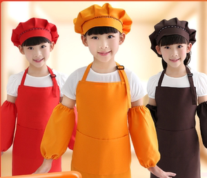 儿童厨师帽和围裙男女罩衣表演韩版手工涤棉套装烘焙厨房衣服演出