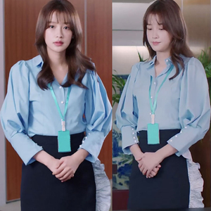 与晨同光黎初瑶孙怡明星同款衬衫女纯色韩版设计感泡泡袖百搭上衣