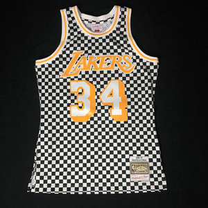 mitchell ness mn湖人队 鲨鱼 奥尼尔大码球衣 格子限定款nba球衣