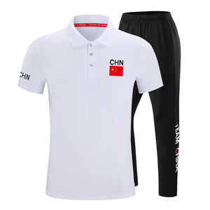 匹克企鹅中国队短袖短裤运动套装跑步田径体育训练t恤套装带国旗
