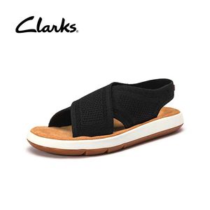 Clarks其乐女鞋夏季时尚沙滩凉鞋女平底舒适轻软交叉带厚底女凉鞋