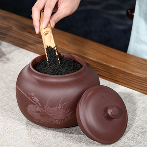 宜兴紫砂茶叶罐大号普洱存茶罐密封防潮储物罐子一斤装家用醒茶罐