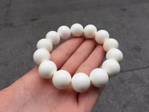 正品天然满纹猛犸象白牙冰料手工15mm素面圆珠手串男士佛珠手链散