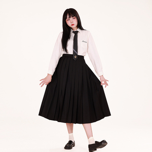 jk制服百褶裙女黑色春季中长裙纯色不易炸褶新款2021秋冬高温压褶