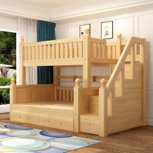 上下床实木上下铺床楼梯爬梯二层带衣柜成人高低床高箱储物梯柜下