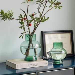 北欧创意简约绿色葫芦圆肚玻璃花瓶几何立体居家餐桌装饰摆件花瓶