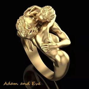 亚当和夏娃情人戒指指环 欧美风女潮男情侣拥抱亲吻食指戒子手饰