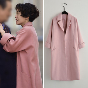 喜宝姜喜宝郭采洁同款衣服女秋季新款纯色翻领气质毛呢外套大衣冬