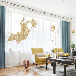 定制窗帘新中式禅意佛手莲花菩萨佛堂禅院禅寺礼佛养生窗纱包安装