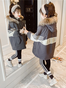 时尚女童棉服2019新款韩版潮童装时髦棉衣儿童中长款加厚秋冬外套