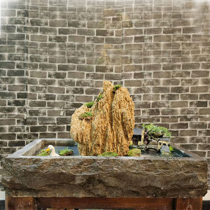 石雕天然石假山景盆吸水石上水石底座石头盆花盆石盆底盘托盘摆件