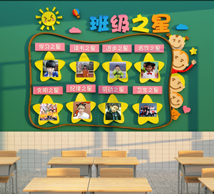 班务栏班级每周之星评比公告栏学生风采教室文化墙面装饰布置贴画