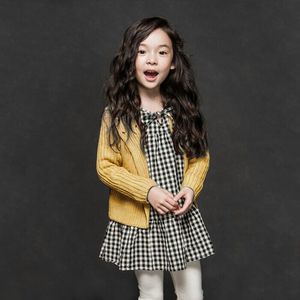 韩版秋冬款童装 儿童女童磨毛格子长袖百搭打底黑白格子连衣裙