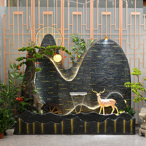 自循环水幕墙流水屏风隔断假山水景摆件公司门厅景观鱼池造景装饰