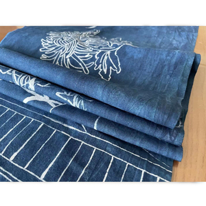 蜡染特色手工艺梅兰竹菊蓝染草木染一物一拍中厚棉麻精选布料