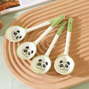 熊猫果奈卡通长柄勺子调羹高颜值陶瓷小汤勺创意可爱儿童饭勺家用