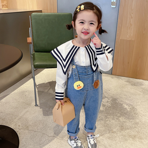 女童背带裤春秋款韩版宝宝休闲裤洋气儿童砂洗裤潮流子小女孩长裤