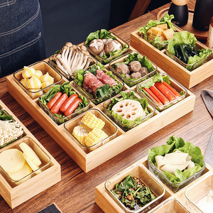 日式九宫格托盘餐具火锅食材配菜盘盒子拼盘格子木质盘零食水果盘