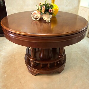 可旋转伸缩折叠餐桌圆桌实木