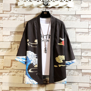 仙鹤kimono道袍男士浮世绘羽织开衫防晒外套宽松大码汉服上衣和服