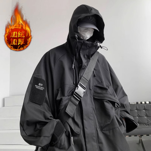 黑武士加绒冲锋衣男高街美式工装夹克秋冬季加肥加大码棉衣服外套
